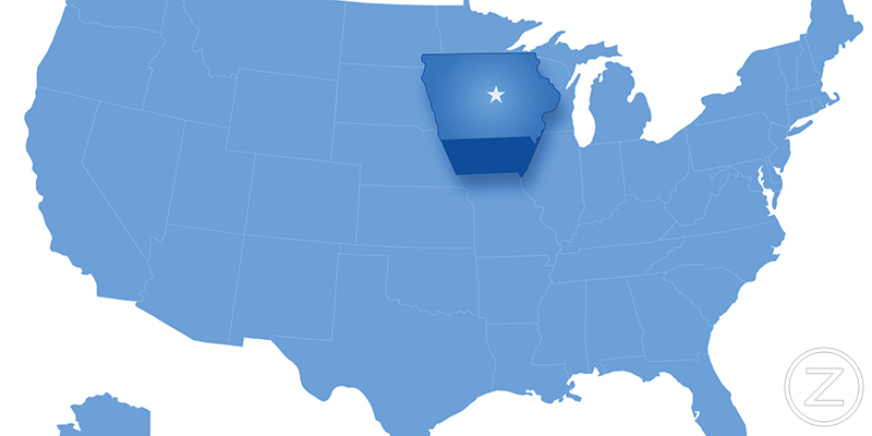 Political map of United States with all states where Iowa is pulled out
